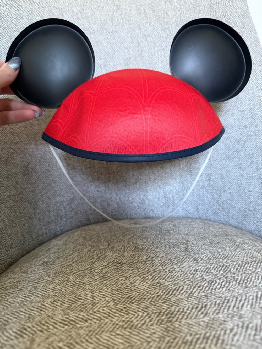 Disney Spider Man Mickey Ears Marvel Hat Cap Holographic Eyes w/ Chin Strap